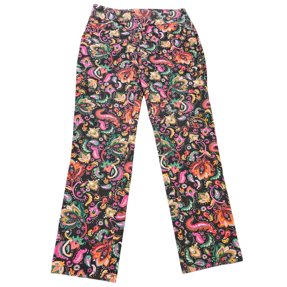 Croft & Barrow Effortless Stretch Pants Women's 6 Regular Black Pink Paisley